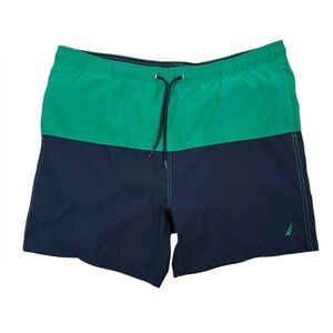 Nautica Men's Green and Navy Swim Shorts